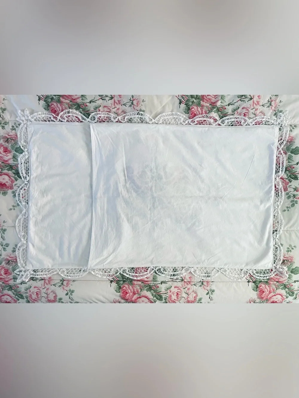 Vintage Battenburg Lace Pillowcase Shams (2) White Cotton Shabby Chic King Sz